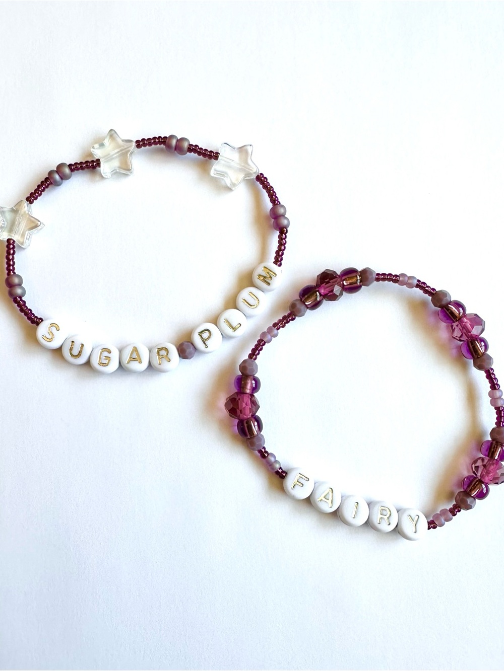 Sugar Plum Fairy Bracelet Set of 2 Beaded Stretch Bracelets Jewelry - Picture 3 of 6